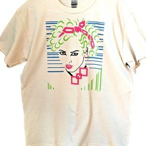 T Shirt Woman Face Abstract Line Art Tattoo Green Hair Unisex Large NEW NWOT